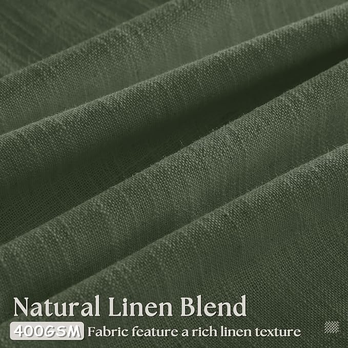 Pleated Linen Curtains 90 Inches Long for Living Room Pinch Pleat Hooks for Track System Back Tab Custom Made Memory Shape Drape Light Filtering Olive Green Living Room Bedroom Window Curtain 90 Inch