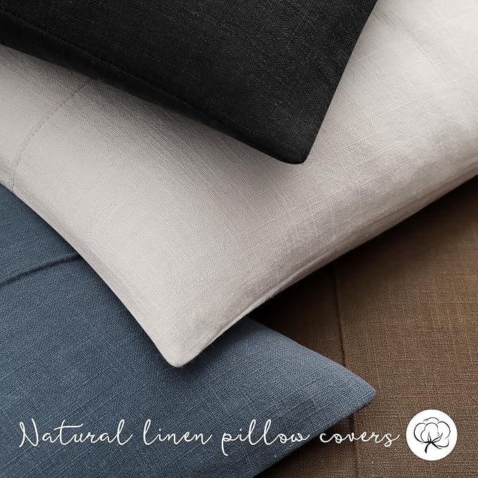 ZWJD Decorative Linen Throw Pillow Covers 22x22 Set of Solid Handcrafted Striped Cushion Covers for Bed Soft Modern Farmhouse Neutral Pillowcase for Couch Bedroom Living Room Home Decor(Coco Brown)