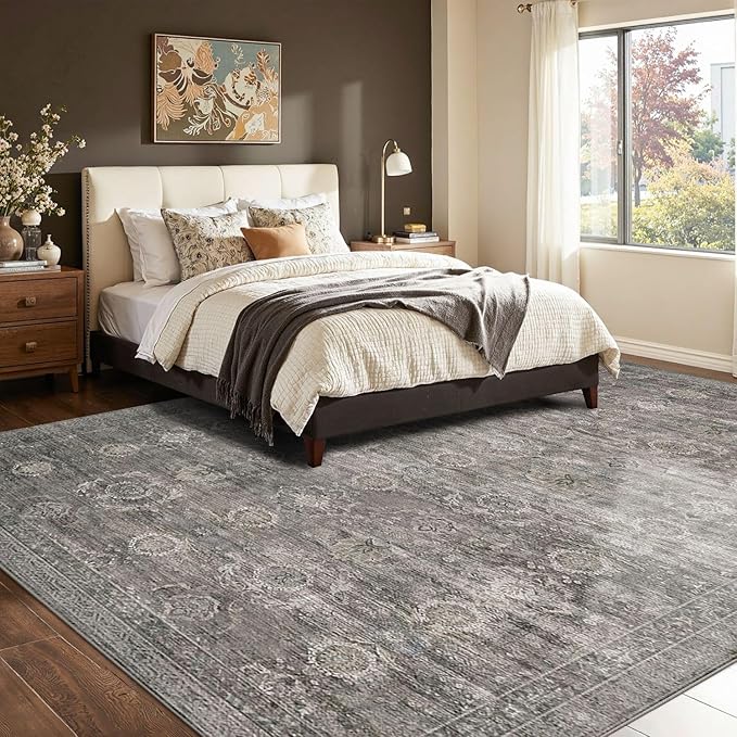 Rugxara 8x10 Area Rugs for Living Room Large Washable Rug, Taupe/Grey | Non Slip, Rug for Dining Room Bedroom Office Kids Room, Stain Resistant, Soft, Low Pile, Vintage Boho Retro Carpet,Home Decor