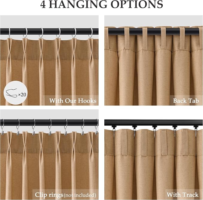 Aersas Camel Pinch Pleated Linen Curtains 2 Panels Set for Living Room Bedroom Semi Sheer Large Windows Light Filtering Sliding Glass Door Curtain Farmhouse Rustic Decorations 40x108 9 FT