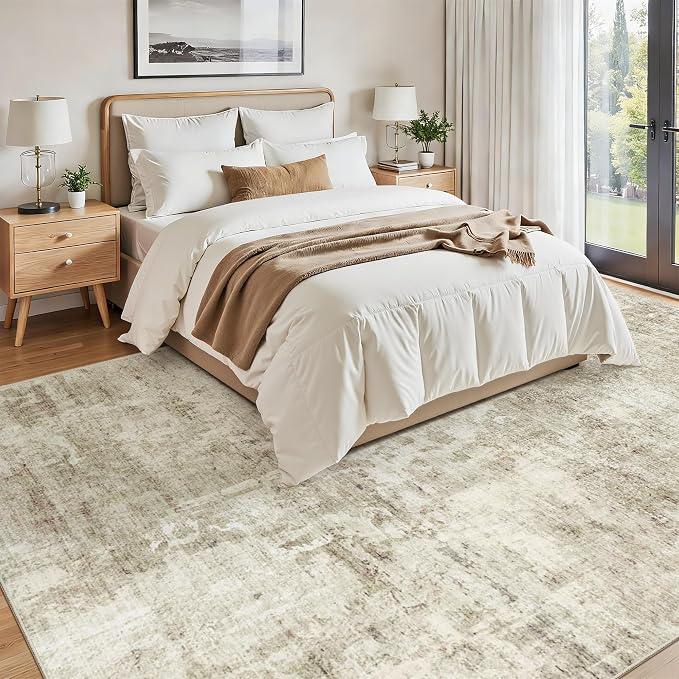 Soalmost 7x10 Area Rug for Living Room Washable Abstract Vintage Soft Thin Indoor Floor Non-Slip Carpet for Bedroom Dining Room Beige Gray