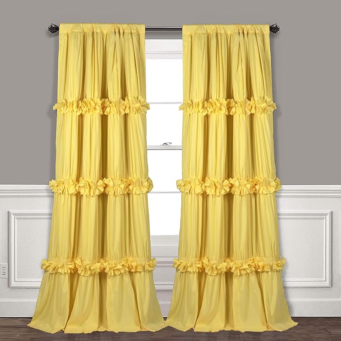 Homechoice Decor Blackout Window Curtains Bright Yellow, 54"W x 84"L(Pair) | Boho Ruched Thermal Insulated Window Treatments with 3 Rows of Butterfly Flowers, Rustic Rod Pocket Drapes (LQ-30)