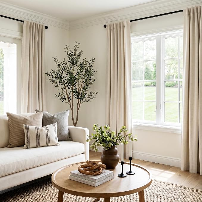 INOVADAY 100% Blackout Curtains 72 Inches Length 2 Panels Set, Back Tab/Rod Pocket Linen Black Out Curtains for Bedroom, Thermal Insulated Window Drapes - Oatmeal, W50 X L72