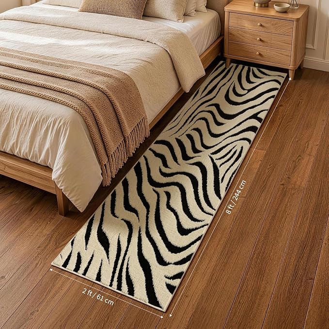 YIHOUSE 2×8 Ft Hallway Runner Rugs: Washable Zebra Striped Kitchen Rug Nonslip - Modern Black and Cream White Carpet Runner for Entryway Bedroom Bathroom Home Decor | Black and Cream White Stripe, Textured High Low Pile, Fluffy Soft, Carpet Runner for ...