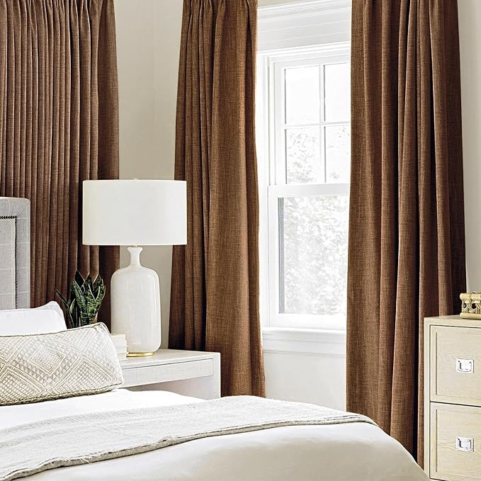 MIULEE Linen Curtains for Bedroom 100% Blackout Thermal Insulated Brown Grommet Room Darkening Curtains & Drapes Fall Decor for Living Room 52 x 63 Inch (2 Panels)