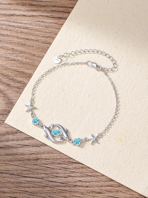 Sea Turtle/Dolphin/Starfish/Seashell/Compass Bracelet for Women 925 Sterling Silver Ocean Wave Anklet Summer Hawaiian Jewelry Gift for Her