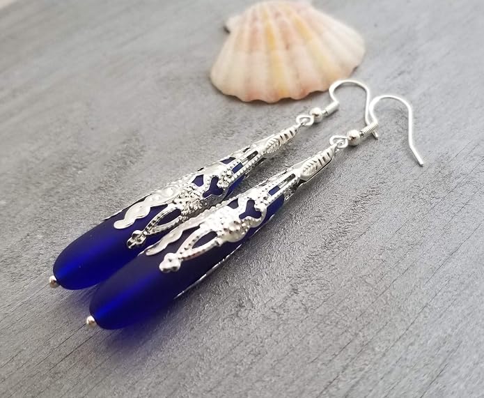 Handmade Sea Glass Earrings, Hawaiian Jewelry for Women, Long Teardrop Earrings Beach Jewelry, Sea Glass Jewelry For Women Birthday Gift For Her