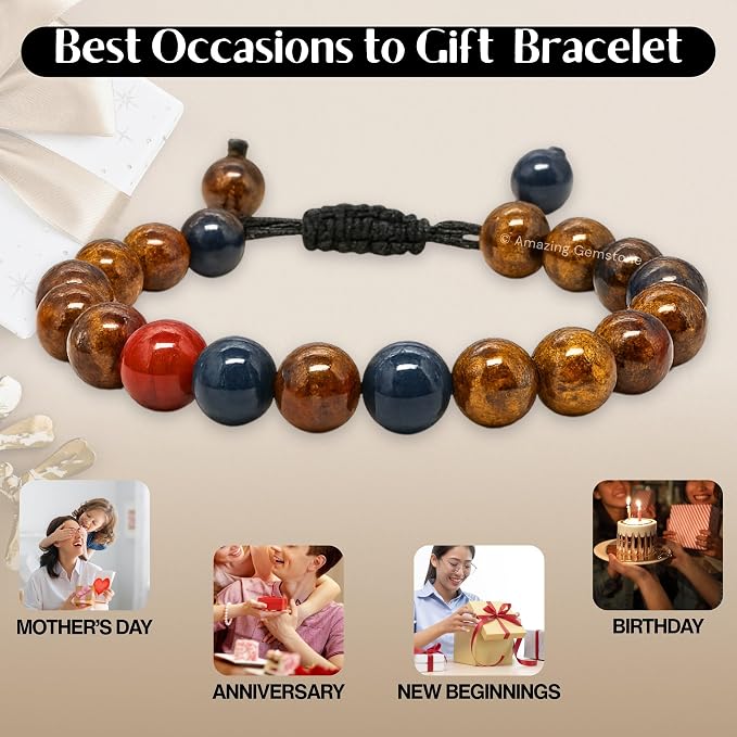 Amazing Gemstone Pietersite Bracelet, Gifts for Men & Women - Protection Healing Crystal Bracelet - 8mm Gemstone Beaded Adjustable Bracelet, Pulseras para Hombres Mujer Stocking Stuffers