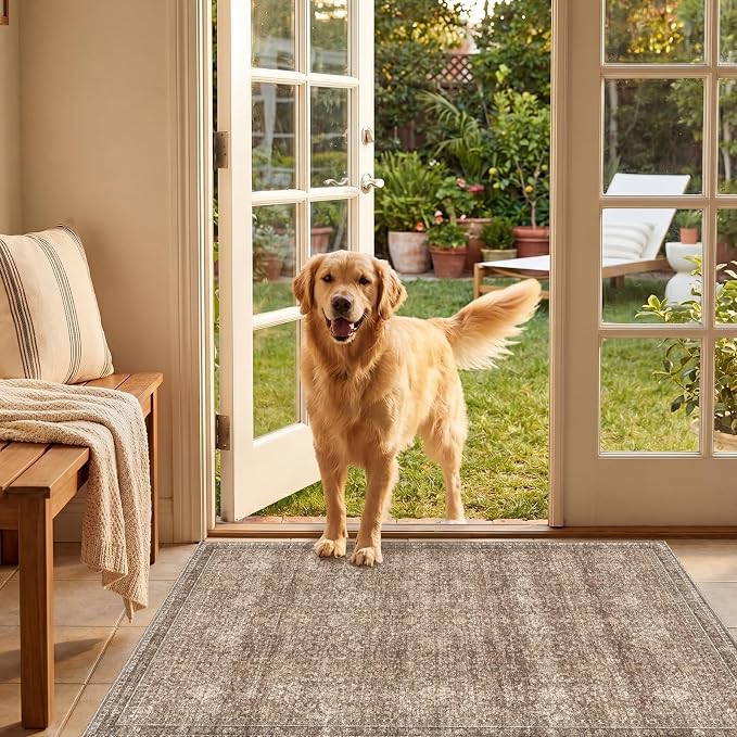Sasttie 2x3 Rug, Ultra-Soft Washable Rug, Low Pile Foldable Thin Carpets with Non-Slip Backing, Skin-Friendly Stain Resistant Carpet for Living Room, Bedroom, Kitchen, Dorm, 2x3, Dark Brown