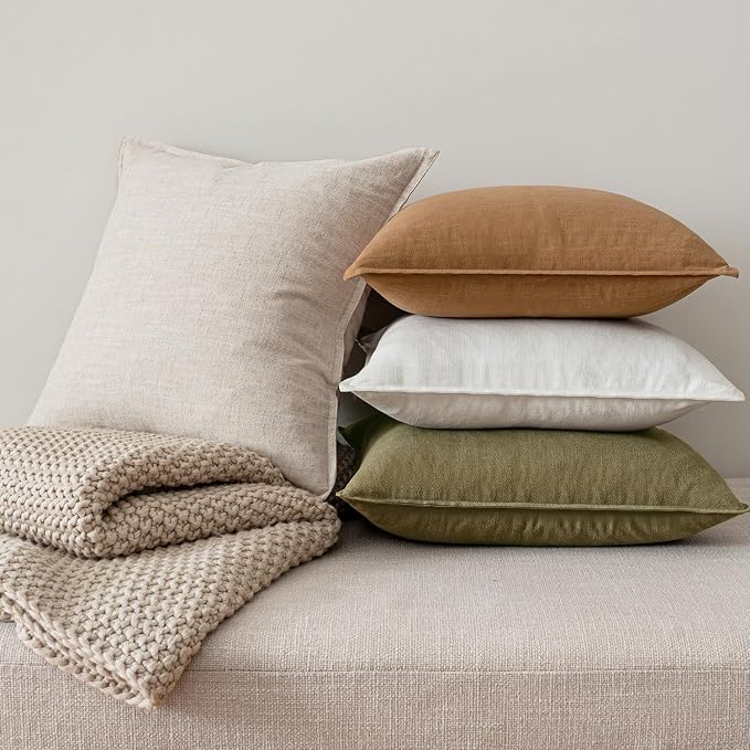 MIULEE Brown Boho Linen Decorative Pillow Covers 18x18 Inch Pack of 4 | Natural Throw Pillow Covers Soft Farmhouse Couch Pillowcases Modern Home Decors for Living Room Bed Sofa