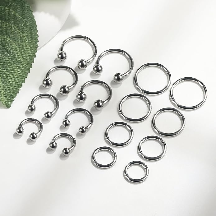 20G 18G 16G 14G 12G 10G Hypoallergenic Nose Rings Hoops for Men Women 316L Surgical Steel Hinged Nose Rings for Nostril Septum Cartilage Helix Daith Tragus Rook Conch Lip Ear Lobe Piercing
