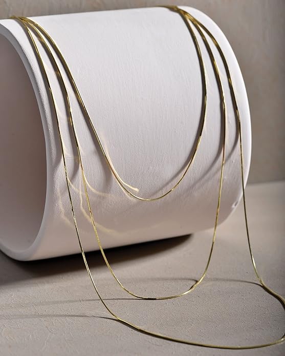 DEARMAY 14K Gold Plated Herringbone Necklaces for Women, Dainty Gold Snake Choker Chain Non Tarnish Trendy Simple Thin & Chunky Options Neckalce 1.5/3/5/6/8mm Chain Jewelry for Gifts
