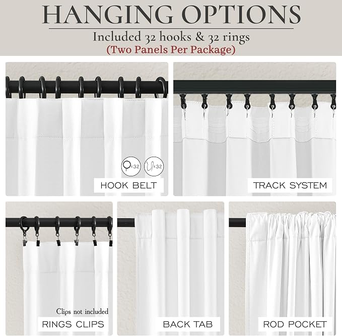 Pure White Blackout 102 Inch Long Curtains for Bedroom, Funky Heavy Linen Ceiling Track Nursery Curtain Heart/Cold Block Sound Dampening Pleat Window Drapes 2 Panels Aesthetic Decor 8.5FT Length Burg