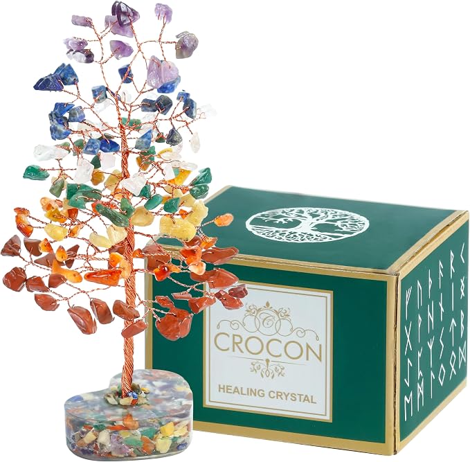 Crocon® 7 Chakra Heart Shape Base Crystals Tree, Birthday Gifts for Women, Healing Crystals Tree of Life, Positive Energy, Good Luck, Home Office Decor Gifts, Gift for Women - Sister Mom & Grandma
