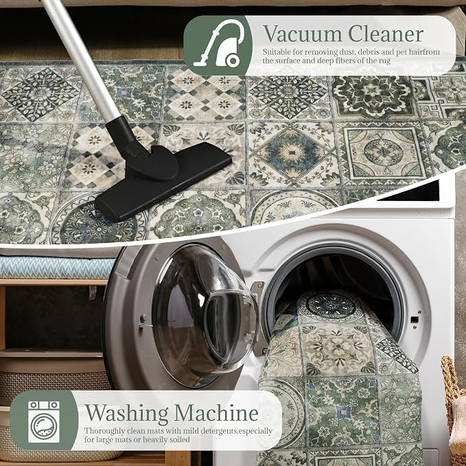 Washable Entryway Rug 3'x5 Non-Slip Backing Vintage Indoor Rug Low Pile Lighrweight Carpet for High-Traffic Indoor Entrance & Kitchen Farmhouse Decor