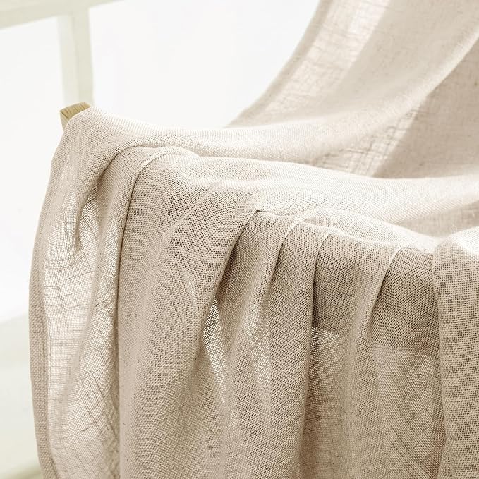 MIULEE Light Taupe Linen Curtains 90 Inch Long 2 Panels for Bedroom Living Room, Soft Linen Textured Window Drapes Semi Sheer Light Filtering Back Tab Rod Pocket Farmhouse Modern Burlap Look Decor
