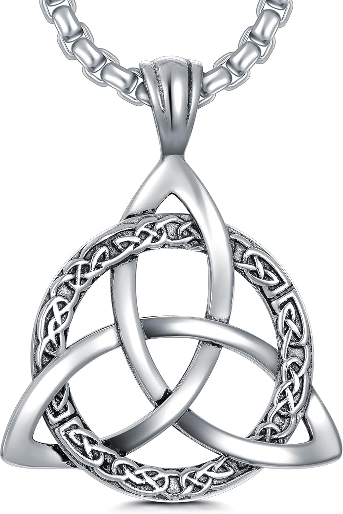 Celtic Necklace for men Sterling Silver Celtic Knot Triquetra Triangle Trinity Necklace Gift for Men