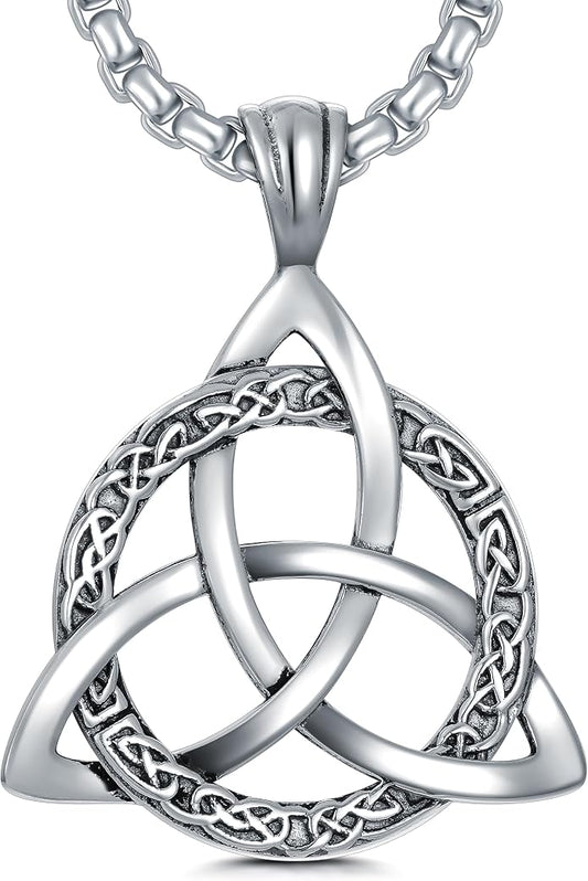 Celtic Necklace for men Sterling Silver Celtic Knot Triquetra Triangle Trinity Necklace Gift for Men