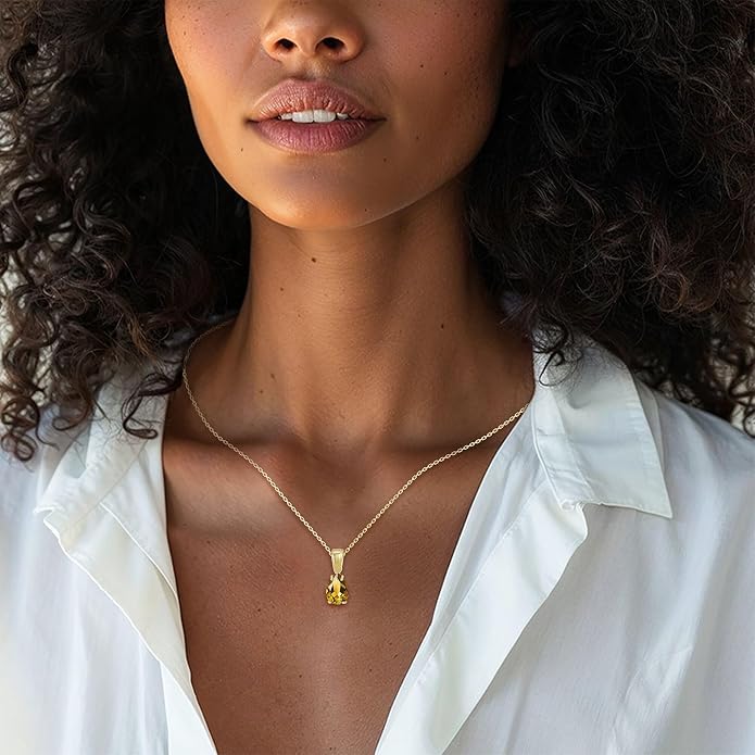 14K Gold Plated Gemstone Necklace for Women - Birthestone Teardrop Necklace - Gold Jewelry for Women - Dainty Gold Necklace - Everyday Necklaces - Gold Necklaces for Women