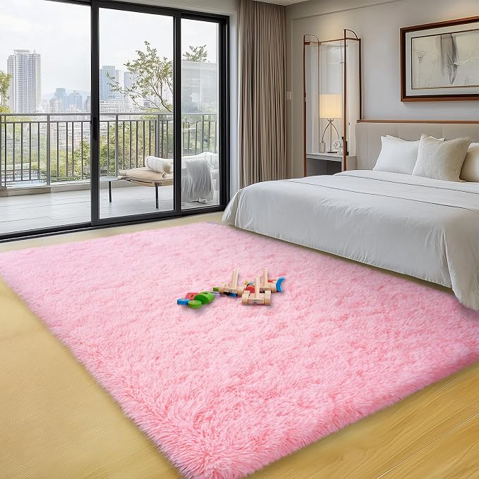 qulint Pink Area Rugs for Bedroom, 3x5 Fluffy Nursery Rug Soft Shag Rugs for Living Room, Small Fuzzy Plush Shaggy Carpets for Girls Teen Dorm Room Kid Room Home Decor (3ft x 5ft, Pink)