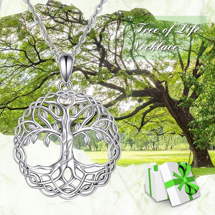 VONALA Tree of Life Necklace 925 Sterling Silver Filigree Pendant Tree Necklace Celtic Knot Family Tree Jewelry Birthday Christmas Gifts for Mom Wife Her