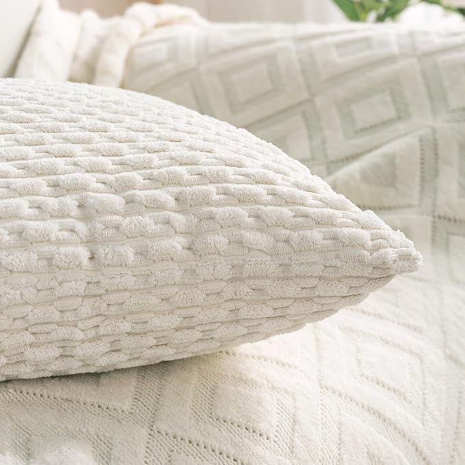 Set of 4 Cream White Decorative Throw Pillow Covers 22x22 Inch Corduroy Pillow Covers for Bed Couch Sofa Living Room Soft Square Cushion Cases