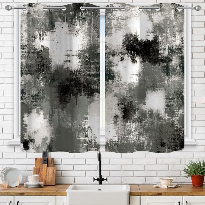 Asuexpect Black Grey Abstract Curtains 2 Panels Abstract Rust Curtain Room Darkening Grommet Window Drapes Modern Decorative Window Treatments for Bedroom Living Room, 26x36 Inches, Black Grey