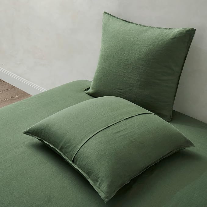ATLINIA Linen Pillow Cases Euro Sham - 26 x 26 Inch Bed Pillow Protector Cover Set of 2 Bedding Cooling Neutral Pillowcase Shams Green