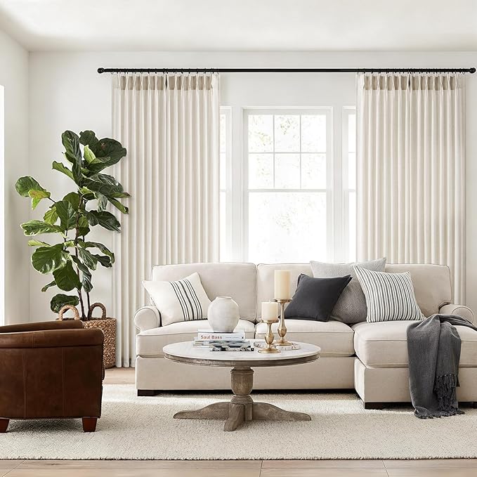 Topfinel Pinch Pleated Curtains 90 Inches Long 2 Panels Set,Birch Semi Sheer Cotton Blend Fabric Aesthetic Advanced Curtain Drapes for Living Room Bedroom,40x90 inch Length,Natural