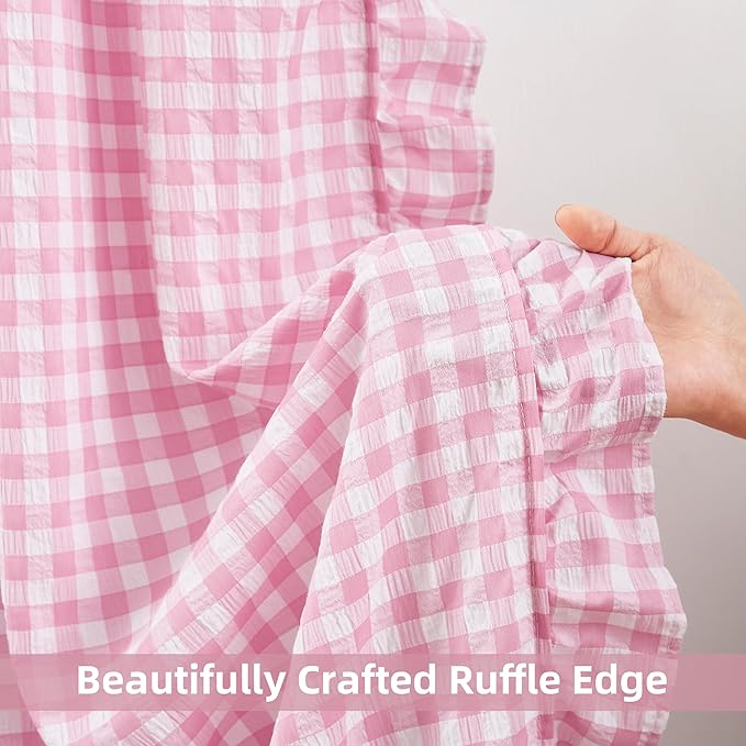 ZJDECOR Buffalo Plaid Girls Room Curtain Panels 90 Inches Long Rod Pocket | Farmhouse Not-See-Through Sheer Ruffle Drapes,Shabby Chic Window Treatment for Bedroom Living Room,40"Wx90"L(Pack of 2)