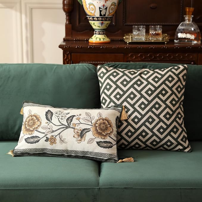 ISAENNE Vintage Linen Rectangle Throw Pillow Cover,Set of 2,20"x12"-Murad C | Designer French Pillow Cover,Concealed Zipper Design,Sofa,Bedroom,Living Room,Lounge Chairs,All Season Home Decor