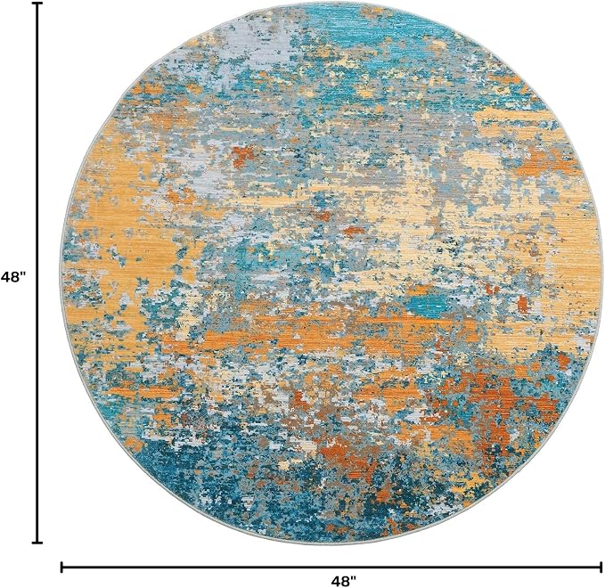 ROYHOME Modern Abstract 4x4 Round Area Rug Non Slip Non Shedding Rug Low Pile Stain Resistant for Bedroom Living Room Office Dining Room,Multi Color