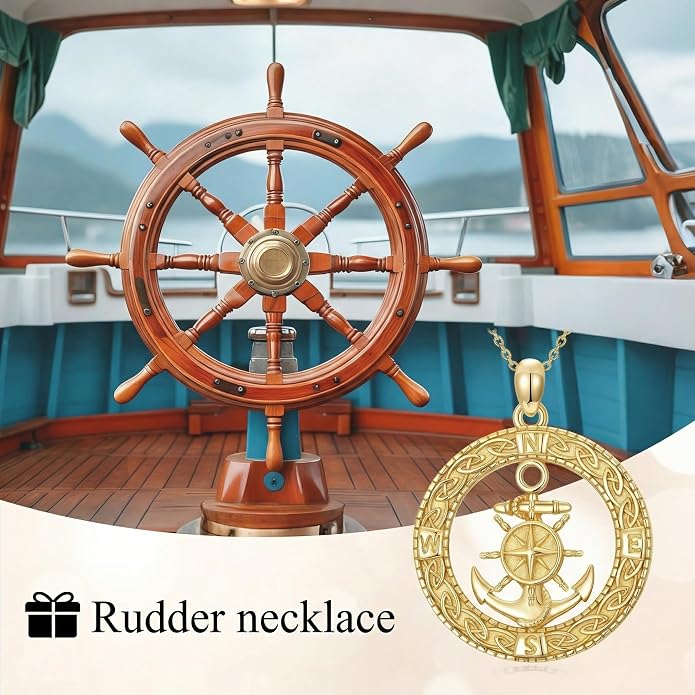 Compass/Sailboat/Lighthouse/Rudder Anchor Necklace for Women 18K Gold Plated Nautical Navy Jewelry Sea Lover Sailor Necklace Mothers Day Gifts for Women Mom Wife