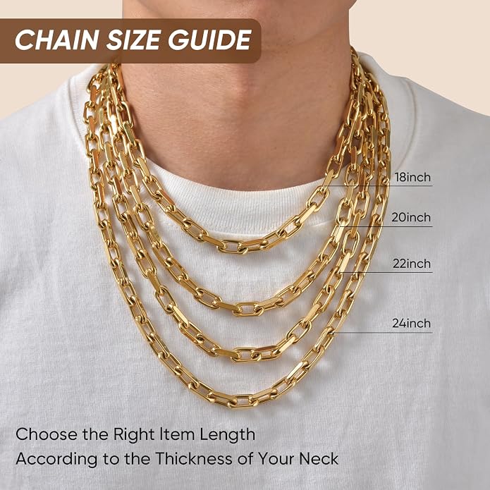VNOX Paperclip Necklace for Men Women, 4.5/6.5/7mm Solid Diamond-Cut Chunky Stainless Steel Anchor Link Chain Mens Necklaces Jewelry Gifts, 18/20/22/24 Inchs