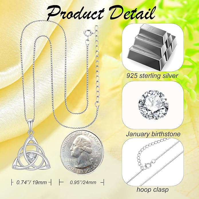 Celtic Knot Necklace for Women 925 Sterling Silver Birthstone Necklace Trinity Love Knot Pendant Necklace Jewelry Birthday Christmas Valentine's Day Gifts