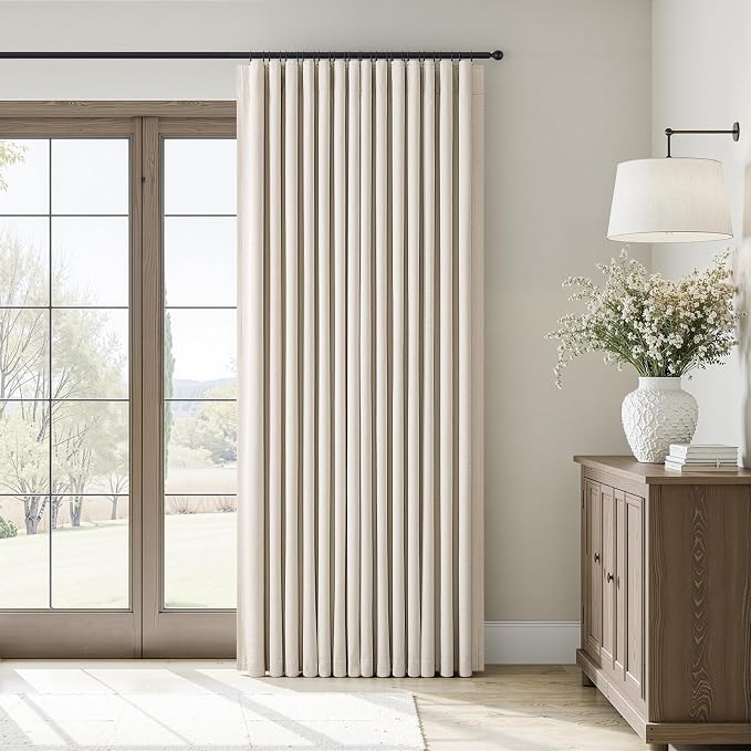 Topfinel 92 Inch Long Oatmeal Blackout Curtains, Full Light Blocking Energy Efficient Earthy Oatmeal Pinch Pleated Back Tab Panels for Bed Room Living Room Boho Style Window Drapes 52" W*92" L