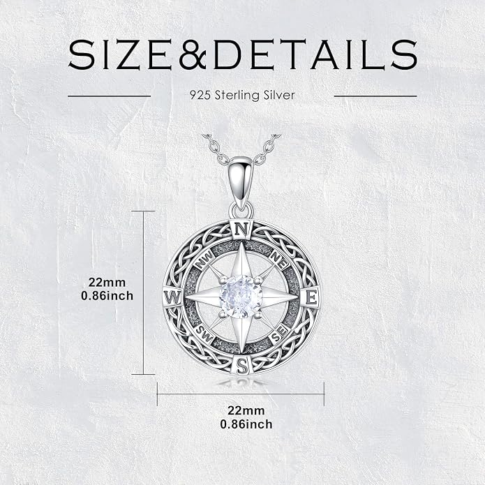 925 Sterling Silver Compass Pendant Necklace for Women Ladies Graduation Jewelry Gifts for Daughter Granddaughter