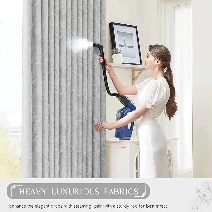 Beauoop Grey Floral Jacquard Blackout Curtains for Bedroom 52x72 2 Panels | Flower Chenille Room Darkening Drapes for Living Room 72 Inch Long Thermal Insulated Soundproof Window treatment Grommet
