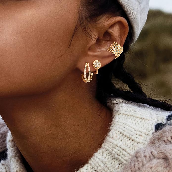 MYEARS Women Hoop Earrings Gold 14K Gold Filled Small Simple Handmade Hypoallergenic Everyday Illusion Jewelry
