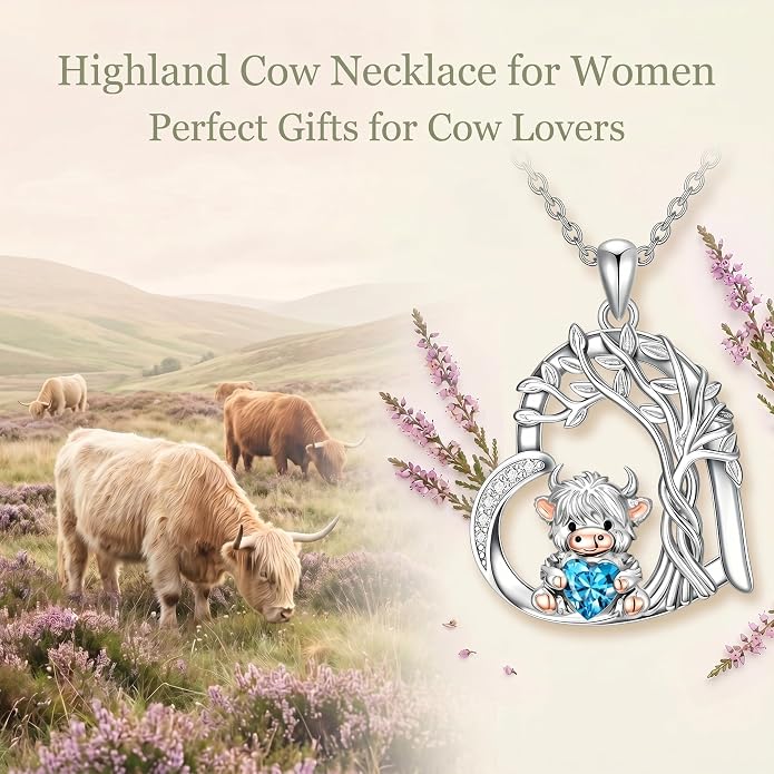 PELOVNY Teddy Bear Necklace for Women 925 Sterling Silver Bear/Highland Cow/Fox/Cat/Axolotl Birthstone Necklace Christmas Birthday Jewelry Gifts for Mom Daughter Wife Sister