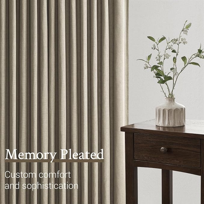 Topfinel 94 Inches Long Pinch Pleated Semi Sheer Curtains,Grey Beige Linen Blended Light Filtering Window Curtains 94 Length 2 Panels for Living Room Bedroom Pinch Pleat Drapes with Hooks,40" Wx94 L