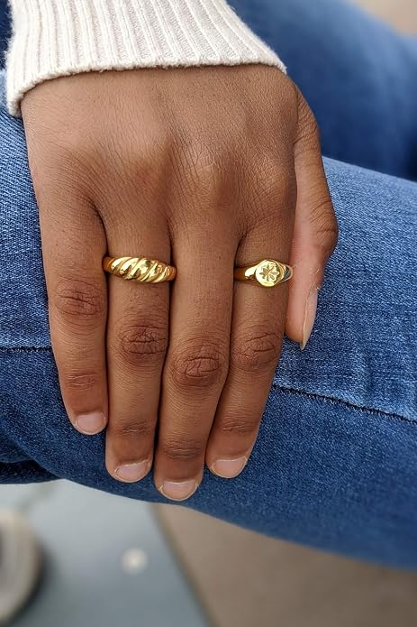 Baguette Dome Ring | CZ Set Gold Dome Ring | CZ Stacking Thick Band