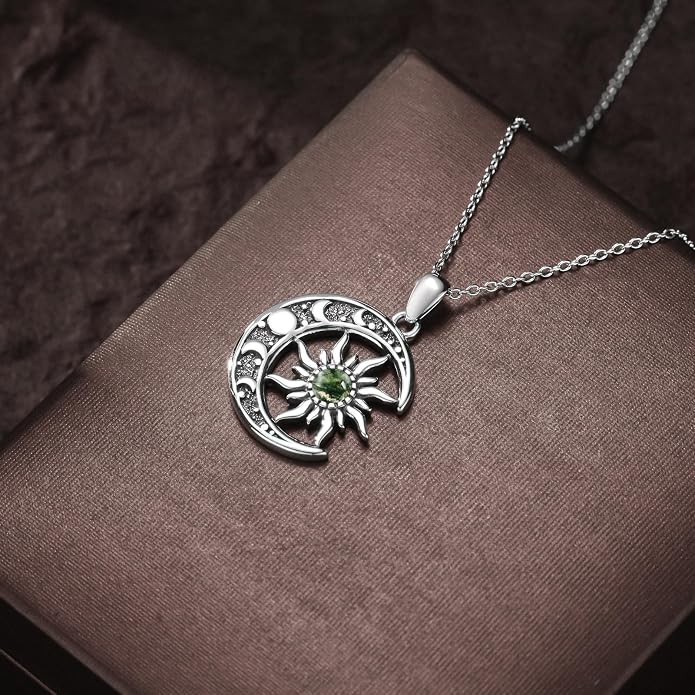 Sun and Moon Necklace 925 Sterling Silver Sun Moon Pendant Gemstone Jewelry Gifts for Women