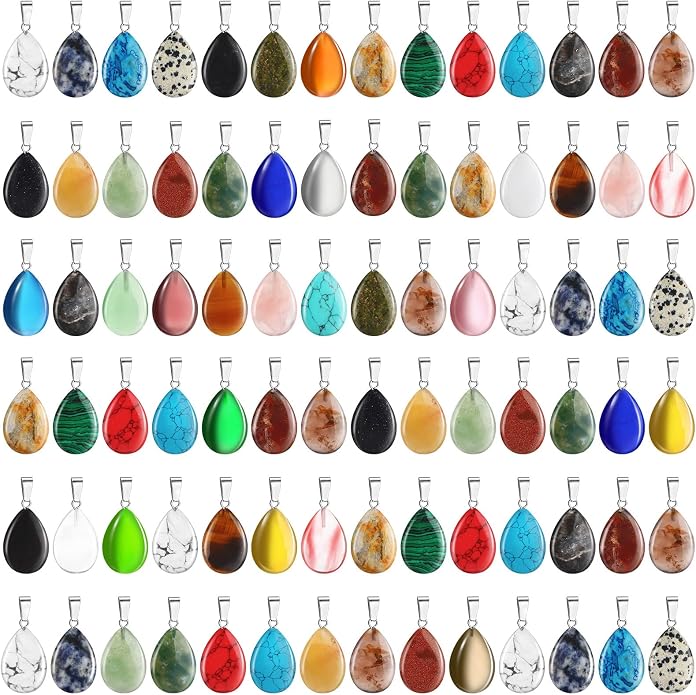 Fumete 100 Pcs Assorted Crystal Pendant Bulk Gemstone Pendant Stone Mixed Crystal Quartz Chakra Reiki Beads Charms for DIY Jewelry Necklace Making