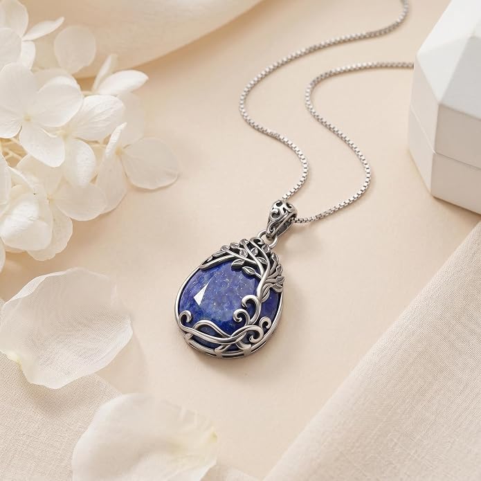 Teardrop Moonstone Necklace for Women Tree of Life/Filigree Birthstone Pendant Necklace Jewelry