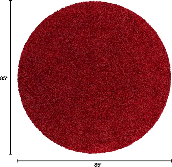 Unique Loom Solid Shag Collection Area Rug (7' 1" Round, Cherry Red)