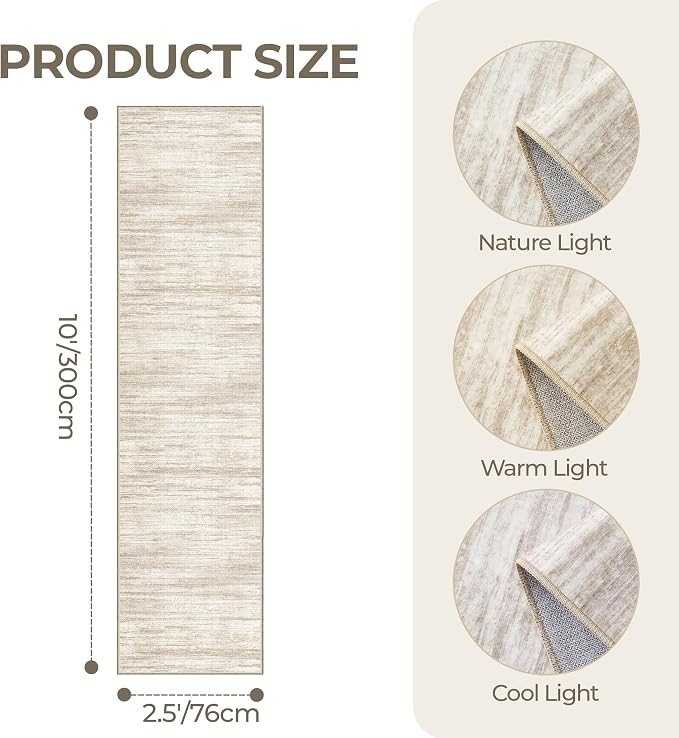 2'6 x 10' Runner Rug Non Slip,Washable Kitchen Rugs,Brown | 10 ft Runner Rug for Hallway,Entryway,Bedroom,Bathroom,Living Room,Thin,Soft, Long Rug,Stain Resistant Indoor Carpet