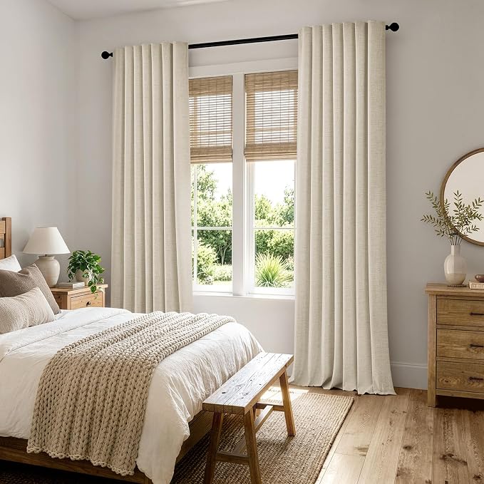 MIULEE 100% Blackout Linen Curtains 42 x 84 Inch Light Ivory 2 Panels | Thermal Insulated, Room Darkening Drapes for Bedroom Living Room, Back Tab Rod Pocket Pinch Pleated, Solid Luxury Decor