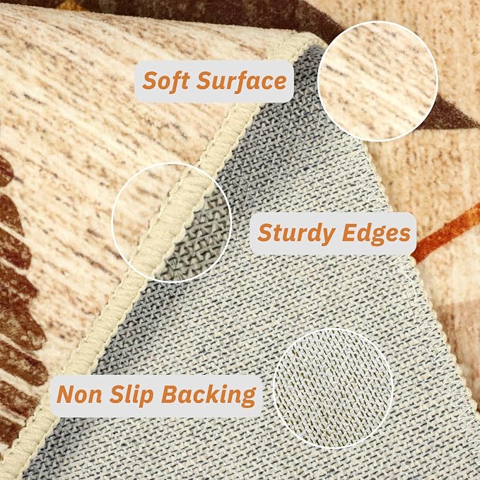 Boho Washable Area Rugs 5x7 Non Slip, Soft Living Room Bedroom Rugs, Non Shedding Moroccan Nursery Floor Carpets for Dining Room Bathroom Office Farmhouse, Light Brown