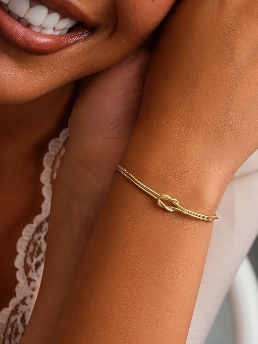 Charm Bracelet for Women Gold Trendy Non Tarnish Sideways 14K Gold Plated Simple Dainty Chain Jewelry Gift